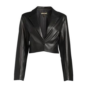 Planet Gold Juniors' Faux Leather Cropped Blazer